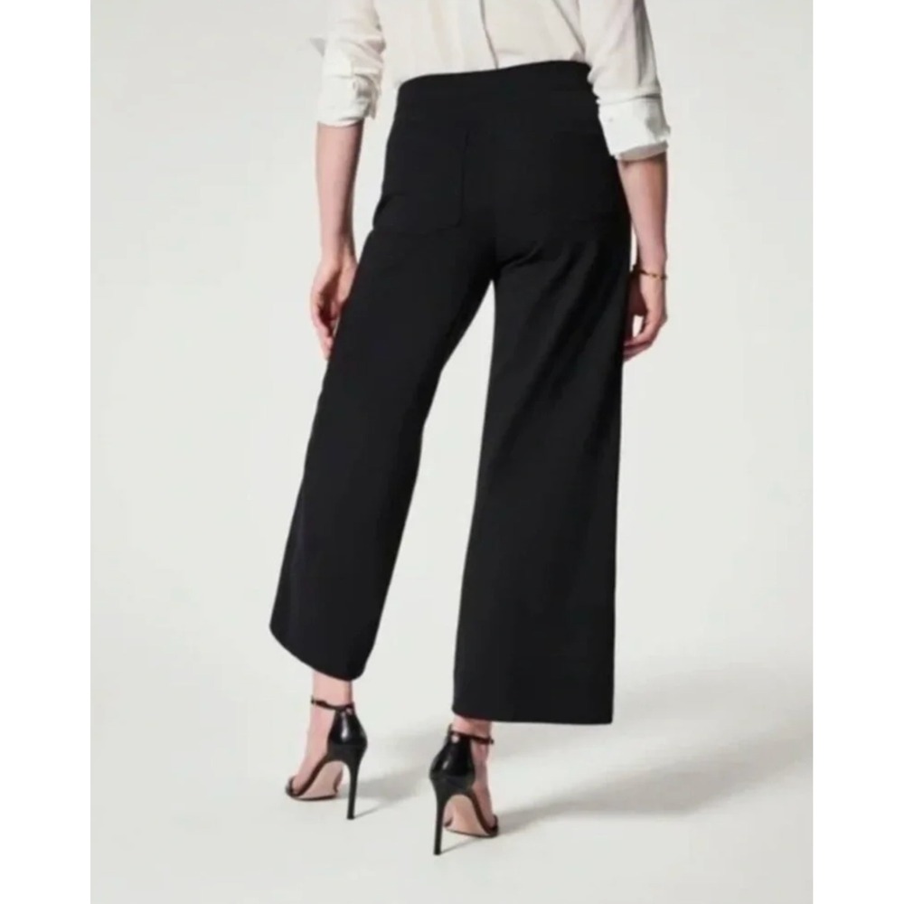 Spanx Womens Size Small On The Go Wide Leg Crop Pant Black Stretch High Rise - Picture 2 of 12